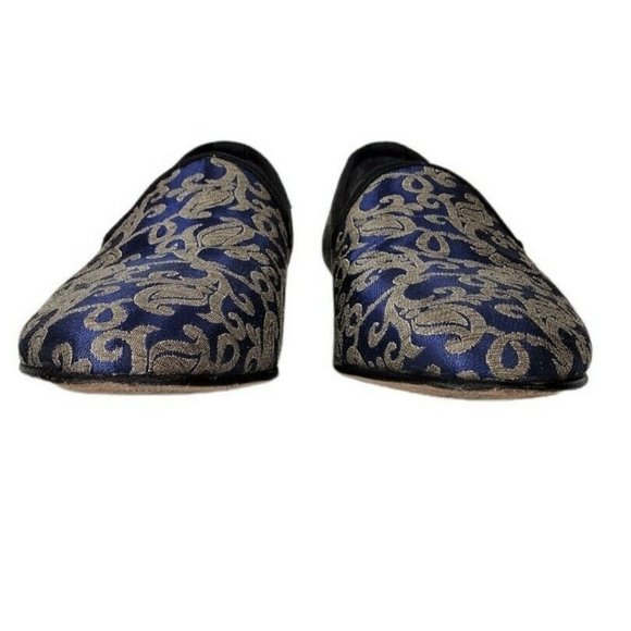 Stacy Adams Venice Blue Gold Jacquard Damask Smoking Slipper Loafer Men'… - Picture 5 of 10